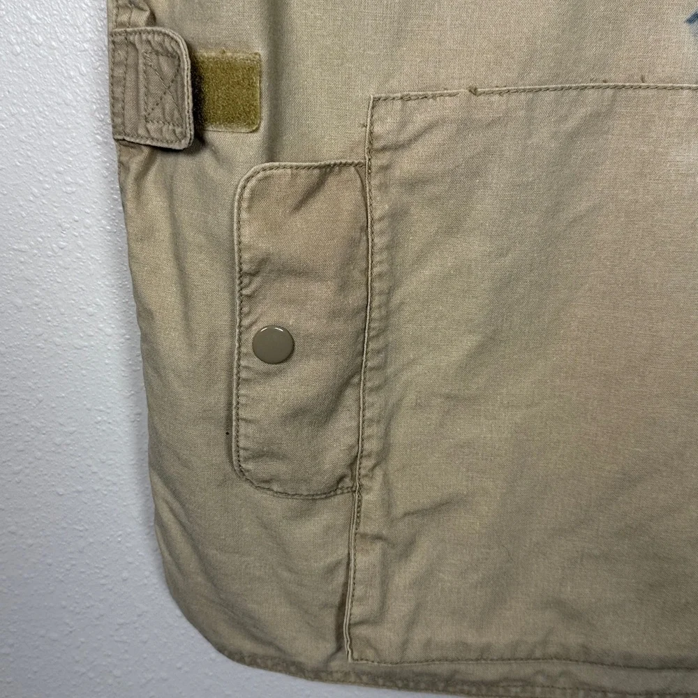 Vtg Banana Republic Zip Vest M Tan Stowaway Hood Safari Utility Taiwan 80s Flaws